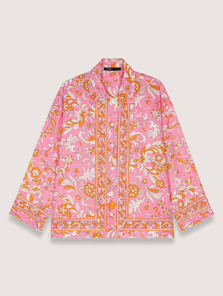 Camisa fluida de lino estampada